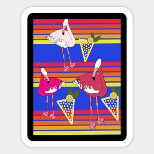 Flamingo Cocktails at Sunset Blue Sticker